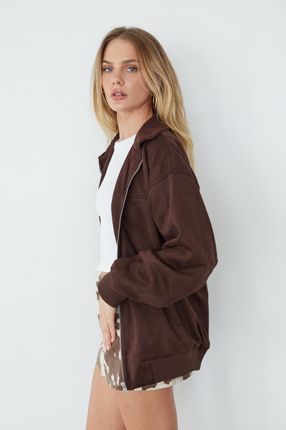Cassie Suede Bomber Jacket - Image 2