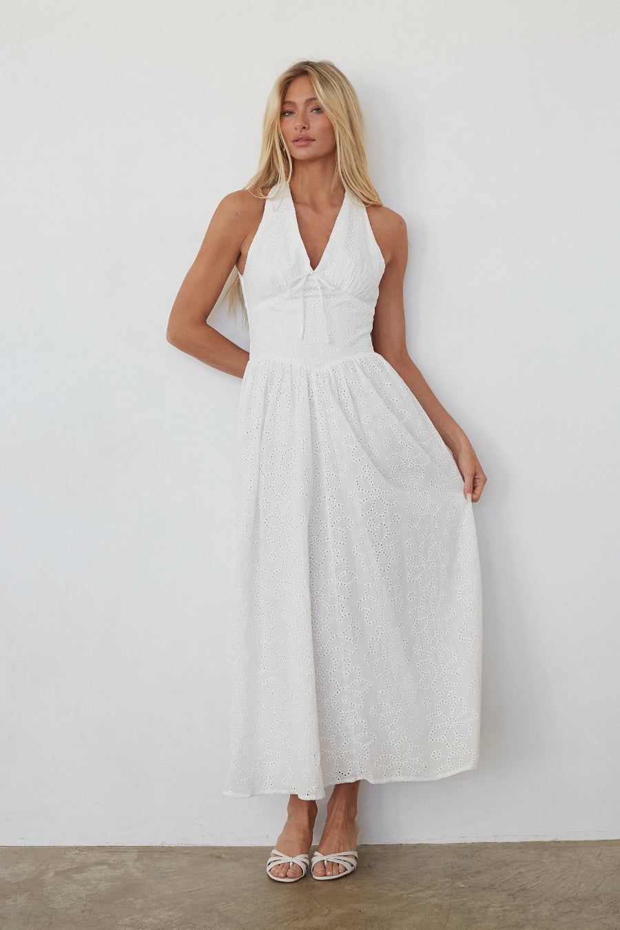 Natasha Eyelet Halter Midi Dress - Image 4