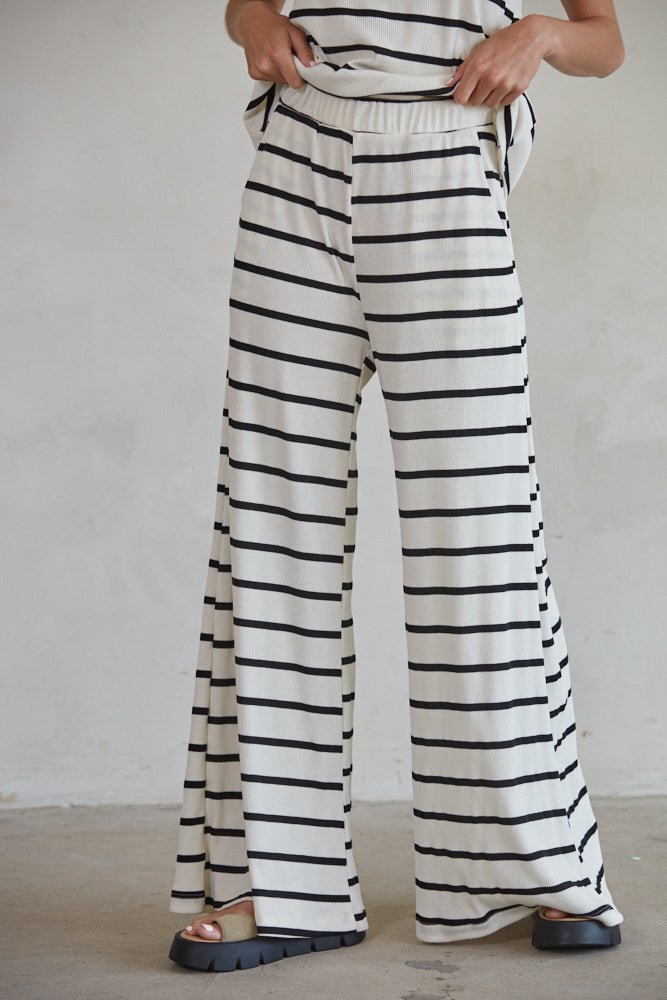 Sailor Striped Ribbed Wide Leg Pants - Image 3
